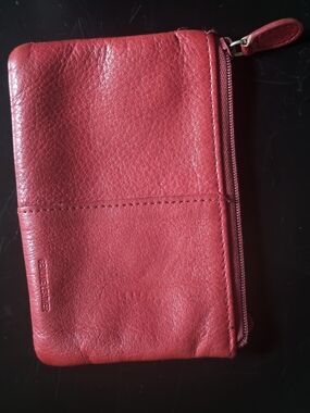 Red Genuine Leather Zip Wallet for Women